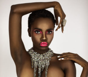 Clean & Serene Black Lady With Pink Lips & Jewelry