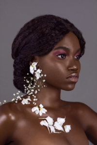 Ethereal Goddess: Sensual Black Lady with Flowers