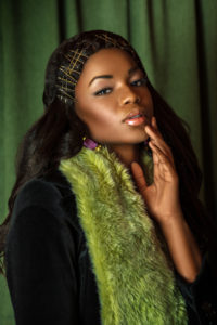 Sensual Black Lady with Green Fur Coat