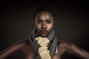 Clean & Serene Black Lady In Colorful Scarf